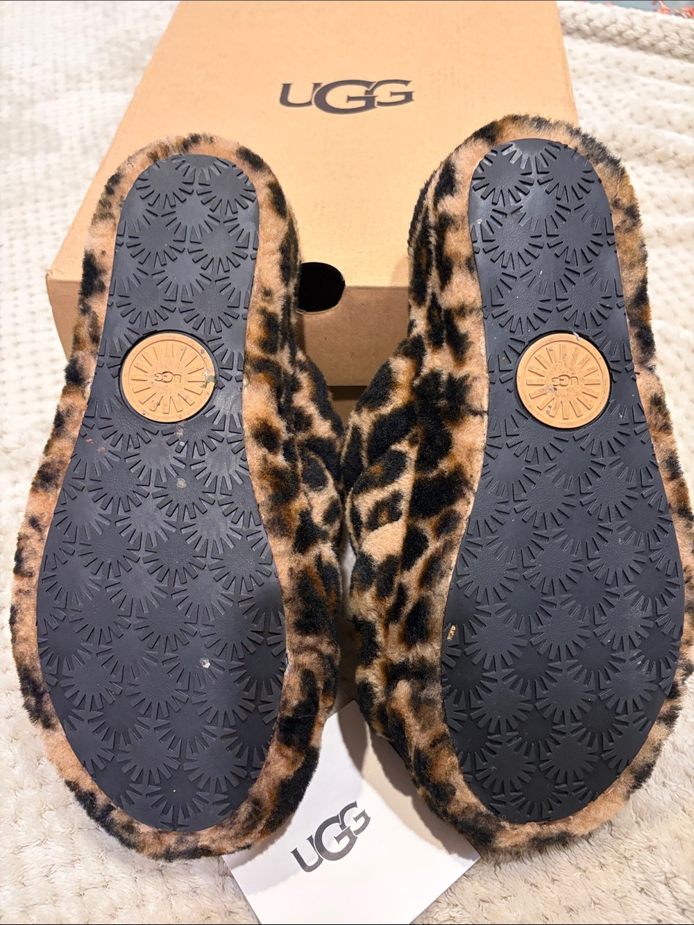 UGG Leopard Print Women’s Faux-Fur Slide Slippers - Brown/Black. Size 9 - Picture 3 of 4